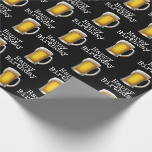Happy Birthday Beer Mug On Black Wrapping Paper