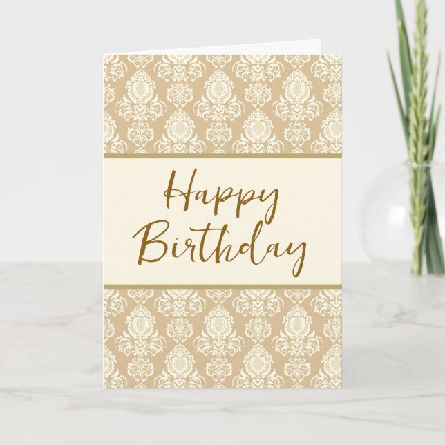 Happy Birthday Beige Vintage Paper Card (Front)