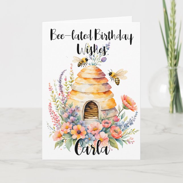 happy birthday belated bee greetings card (Front)