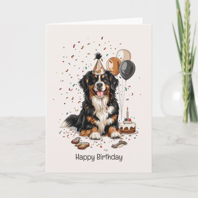 Happy Birthday Bernese Mountain Dog Card (Front)