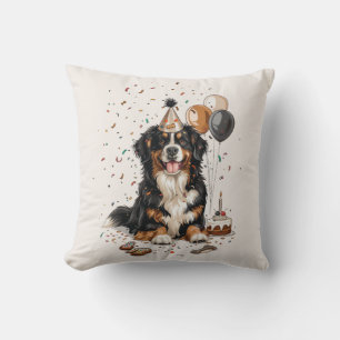 Happy Birthday Bernese Mountain Dog Cushion