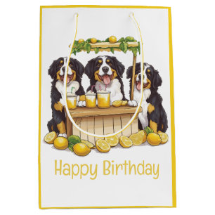 Happy Birthday Bernese Mountain Dog Lemonade Stand Medium Gift Bag