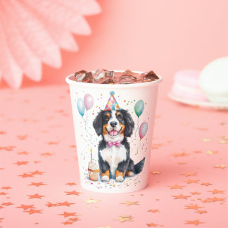 Happy Birthday Bernese Mountain Dog Paper Cups