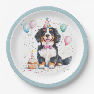 Happy Birthday Bernese Mountain Dog Paper Plate
