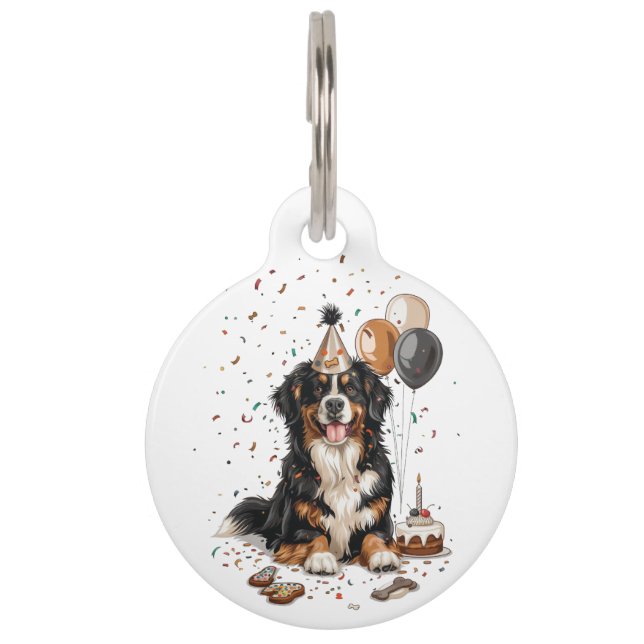 Happy Birthday Bernese Mountain Dog Pet Tag (Front)
