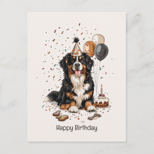 Happy Birthday Bernese Mountain Dog Postcard (Front)