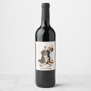 Happy Birthday Bernese Mountain Dog Wine Label