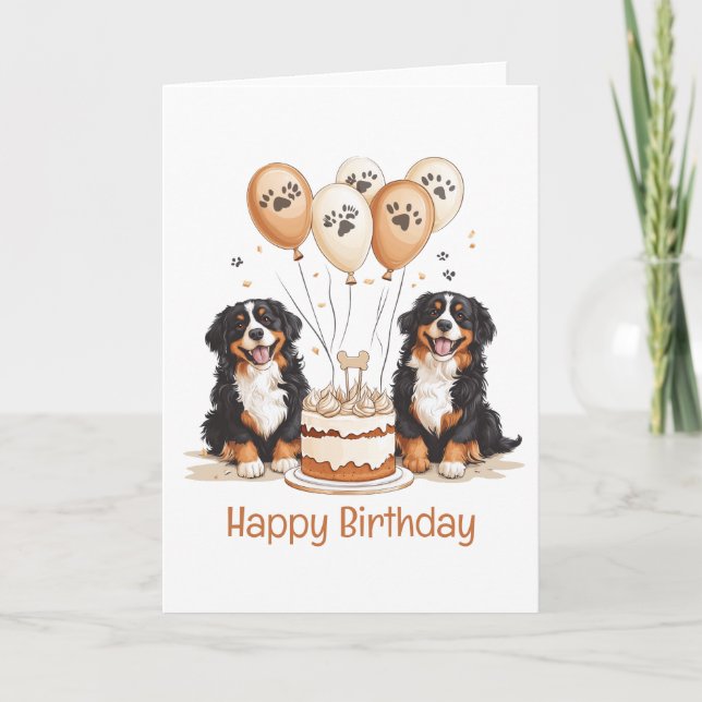 Happy Birthday Bernese Mountain Dogs Card (Front)