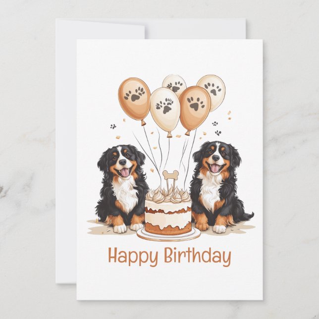 Happy Birthday Bernese Mountain Dogs Card (Front)