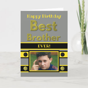 Happy Birthday Best Brother grey yellow photo Card