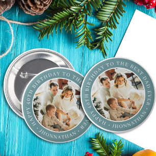 Happy Birthday Best Dad Ever Photo Green Keepsake  6 Cm Round Badge