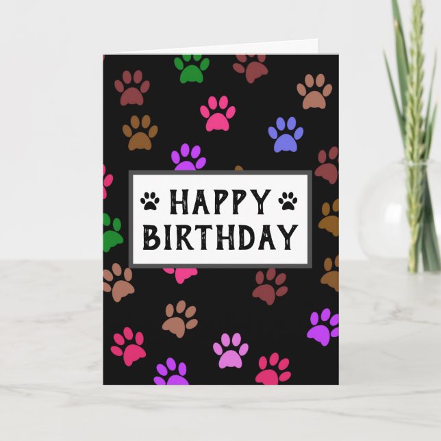 Happy Birthday Best Dog Dad Ever Paw Prints Card (Front)