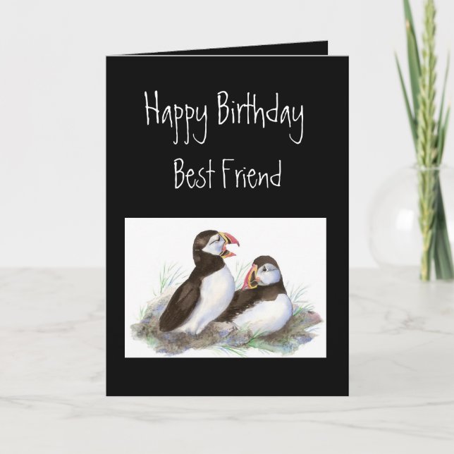 Happy Birthday, Best Friend, Cute Puffins, Birds Card (Front)