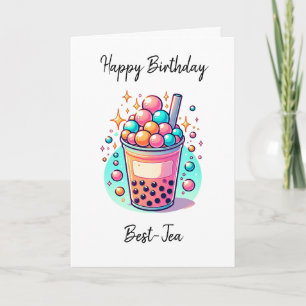 Happy Birthday Best-Tea   Boba Pun Card