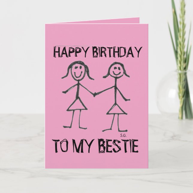 HAPPY BIRTHDAY BESTIE BBF GREETING CARDS (Front)