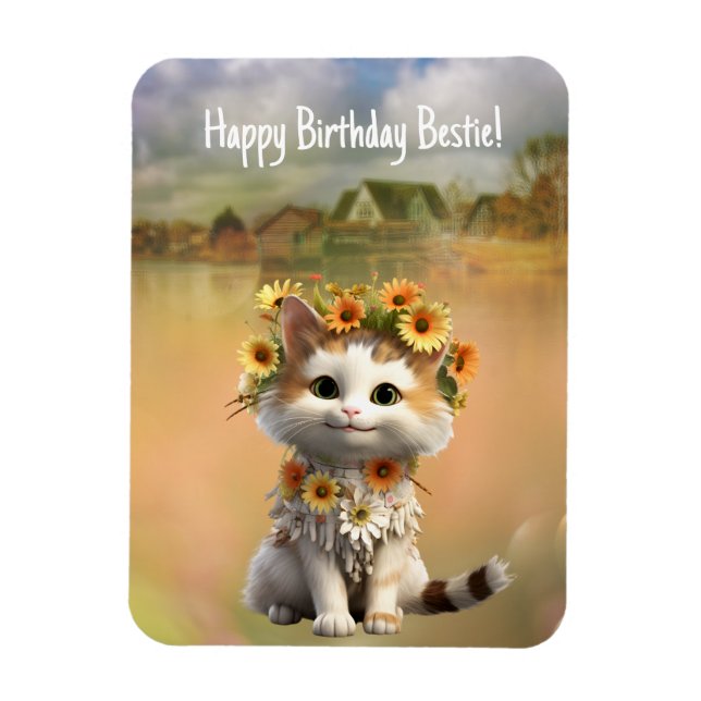 Happy Birthday Bestie Cute Boho Cat Magnet (Vertical)