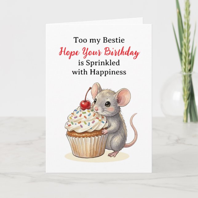 Happy Birthday Bestie | Cute Mouse Card (Front)