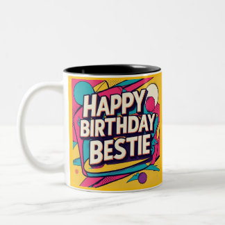 Happy Birthday Bestie - Pop Art  Two-Tone Coffee Mug