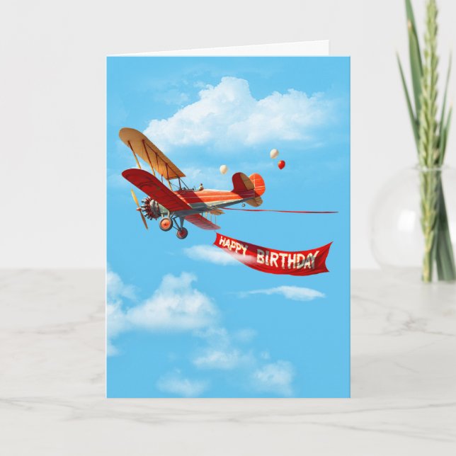 Happy Birthday Bi-Plane Holiday Card (Front)
