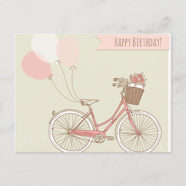 Happy Birthday Bicycle Girl Postcard (Front)