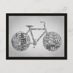 Happy Birthday Bicycle Typography Postcard