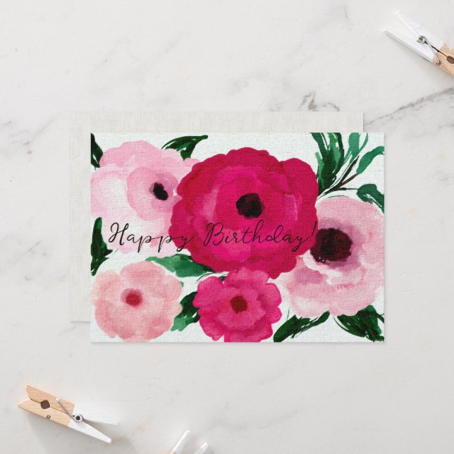 Happy Birthday! Big Pink Flowers Beautiful  (Front/Back In Situ)