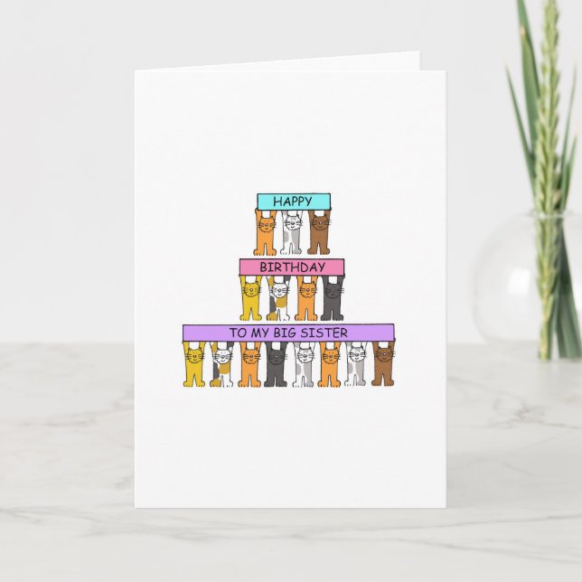 Happy Birthday Big Sister Cartoon Cats Card (Front)