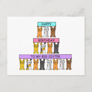Happy Birthday Big Sister Cartoon Cats Postcard