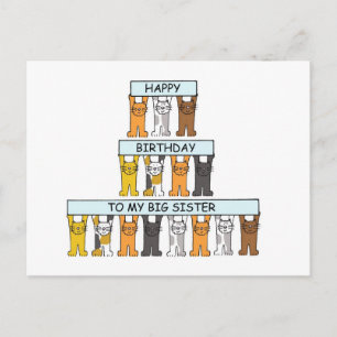 Happy Birthday Big Sister Cartoon Cats Postcard