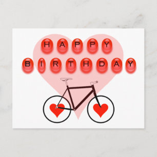 Happy Birthday Bike and Hearts Postcard