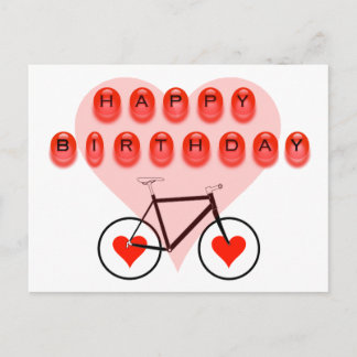 Happy Birthday Bike and Hearts Postcard