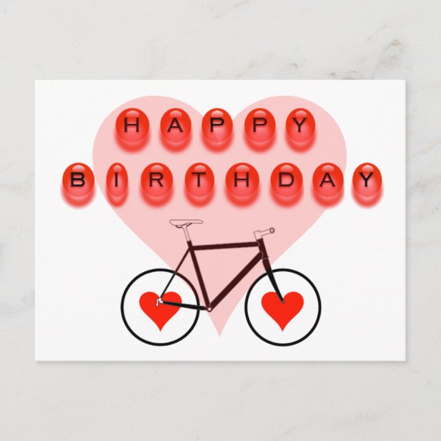 Happy Birthday Bike and Hearts Postcard (Front)