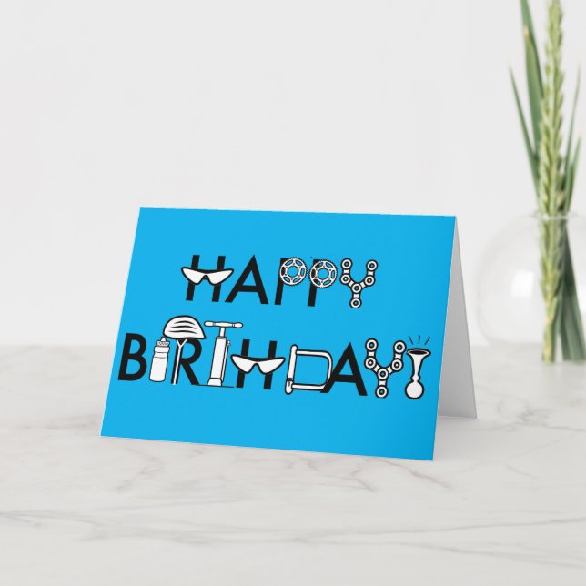 Happy Birthday Bike Style Blue Colour Customisable Card (Front)