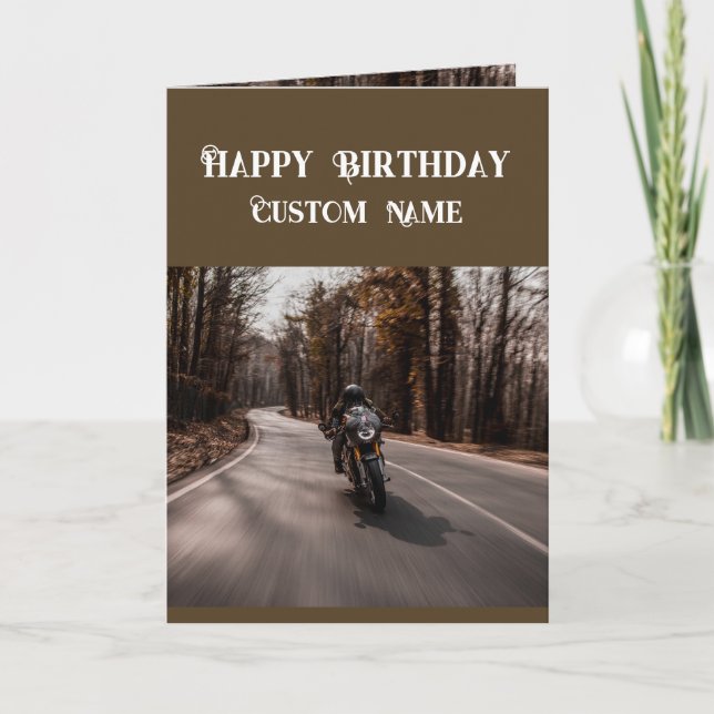 Happy Birthday Biker Motorcycle Custom Name Card (Front)