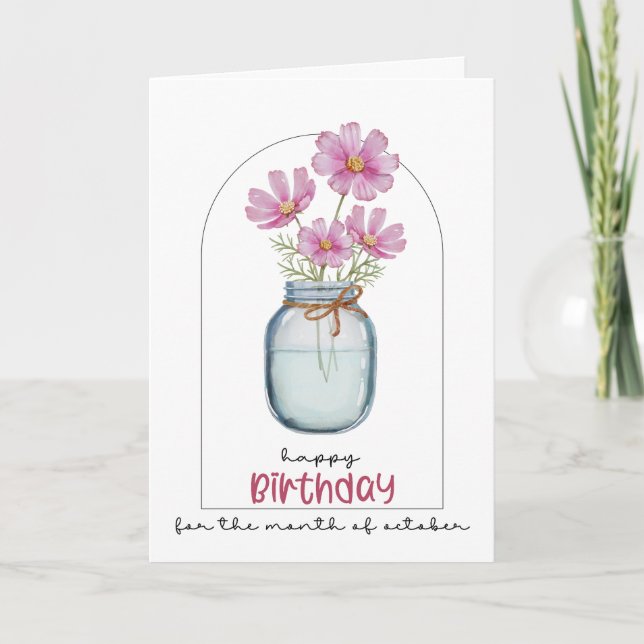 Happy Birthday Birth Month Flower Cosmos |October Thank You Card (Front)