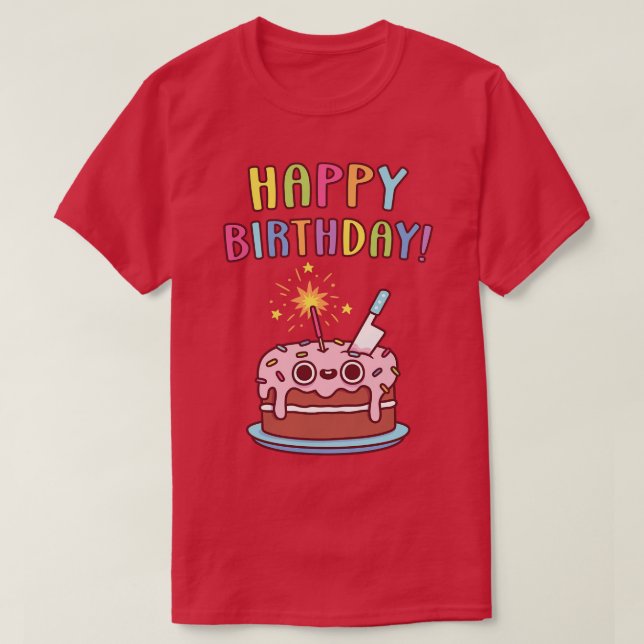 Happy Birthday Birthday Cake With Knife Funny T-Shirt (Design Front)