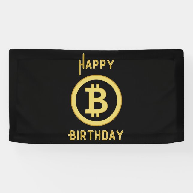 Happy Birthday Bitcoin Gold 1.6x3 Vinyl Banner (Horizontal)