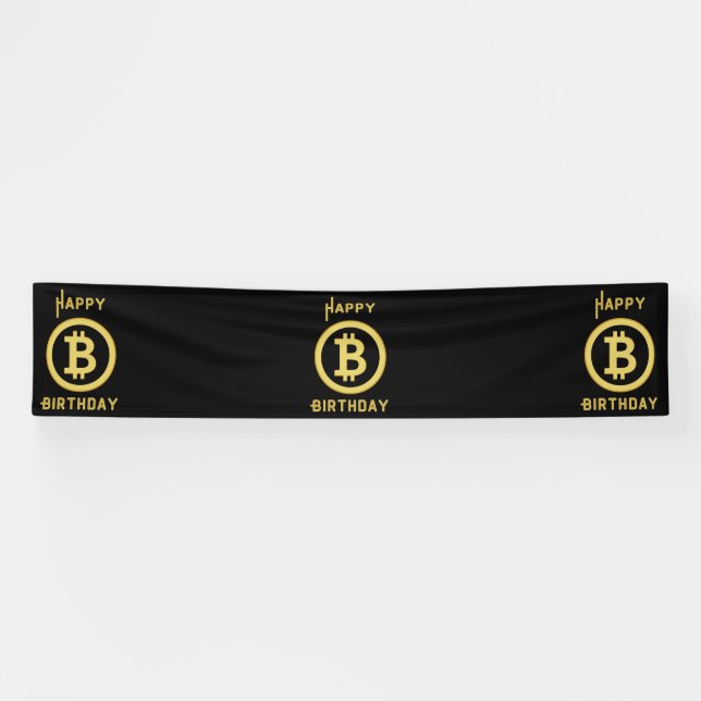 Happy Birthday Bitcoin Gold 2.5x12 Vinyl Banner (Horizontal)