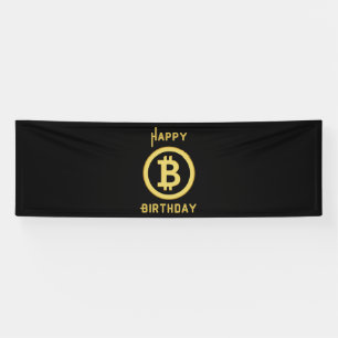 Happy Birthday Bitcoin Gold 2.5x8 Vinyl Banner