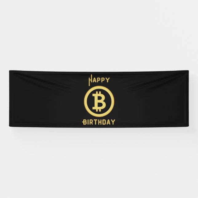 Happy Birthday Bitcoin Gold 2.5x8 Vinyl Banner (Horizontal)