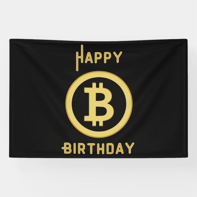 Happy Birthday Bitcoin Gold 4x6 Vinyl Banner (Horizontal)