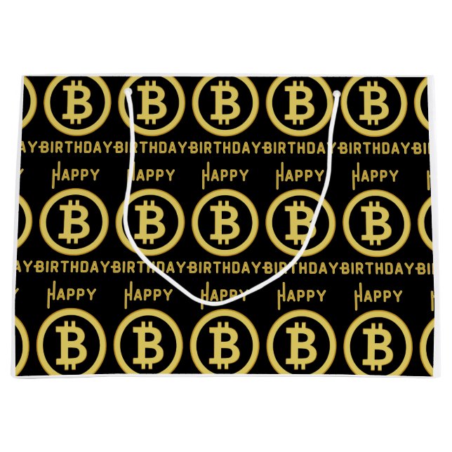 Happy Birthday Bitcoin Gold Large Gift Bag (Front)