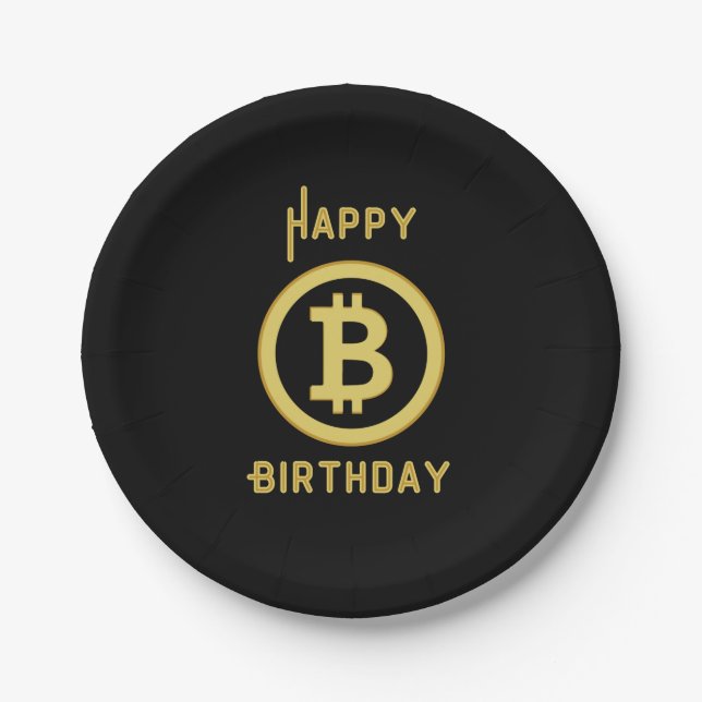 Happy Birthday Bitcoin Gold Paper Plates (Front)