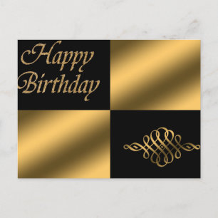 Happy Birthday Black and Gold Postcard