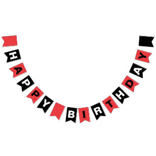 Happy Birthday Black and Red with White Polka Dots Bunting