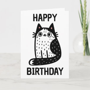 Happy Birthday Black And White Cat Card