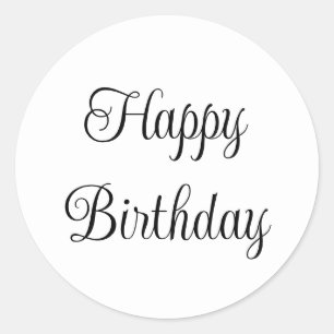 Happy Birthday Black and White Elegant Script Classic Round Sticker