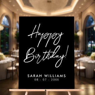 Happy Birthday Black and White Modern Script Sign