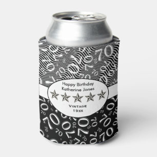 Happy Birthday Black and White Number 70 Theme Can Cooler