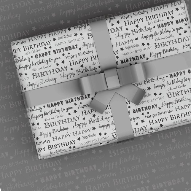 Happy Birthday Black and White Pattern Wrapping Paper (Creator Uploaded)